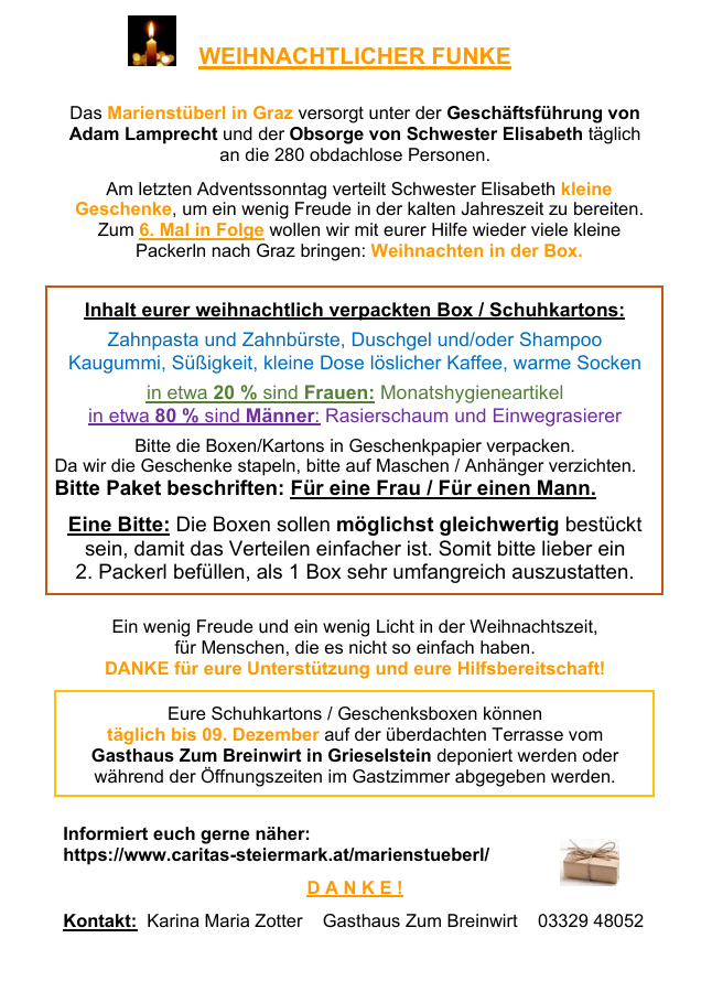 Infoblatt zu Weihnachtlicher Funke 2025