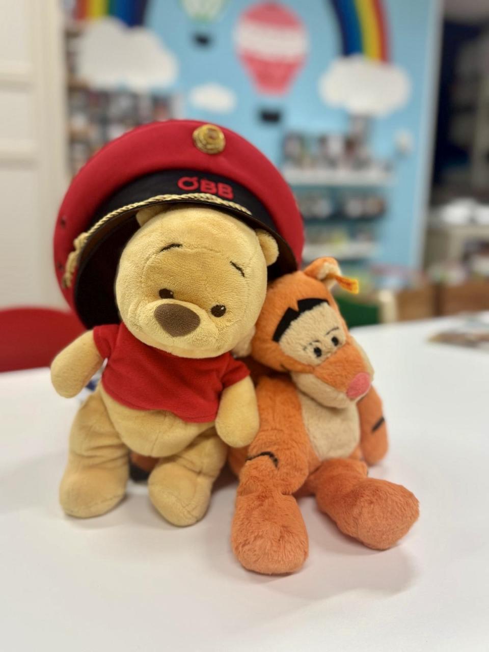Kuscheltierübernachtungsparty Winnie-the-Poo und Tigger mit ÖBB-Mütze