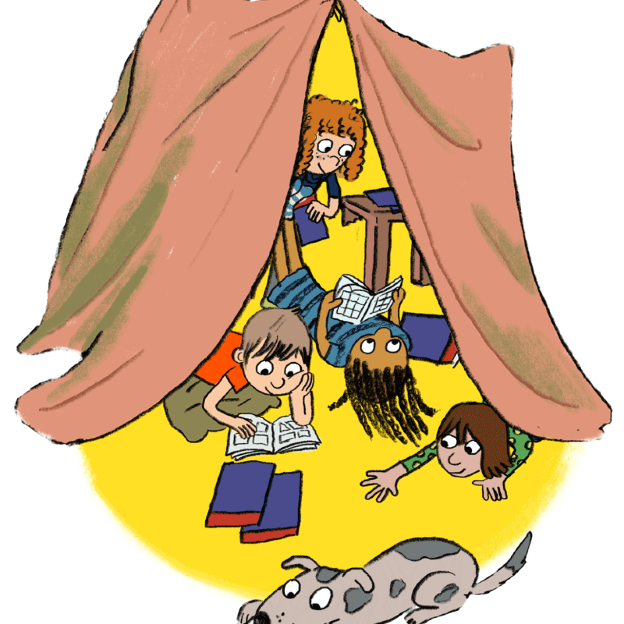 Gratis Comic Tag Kinder im Zelt lesend