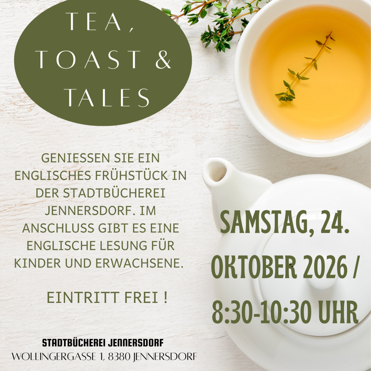 Tea, Toast & Tales Plakat 24 10 2026