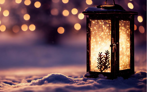 Weihnachtsbild Laterne Schnee funkelnde Lichter